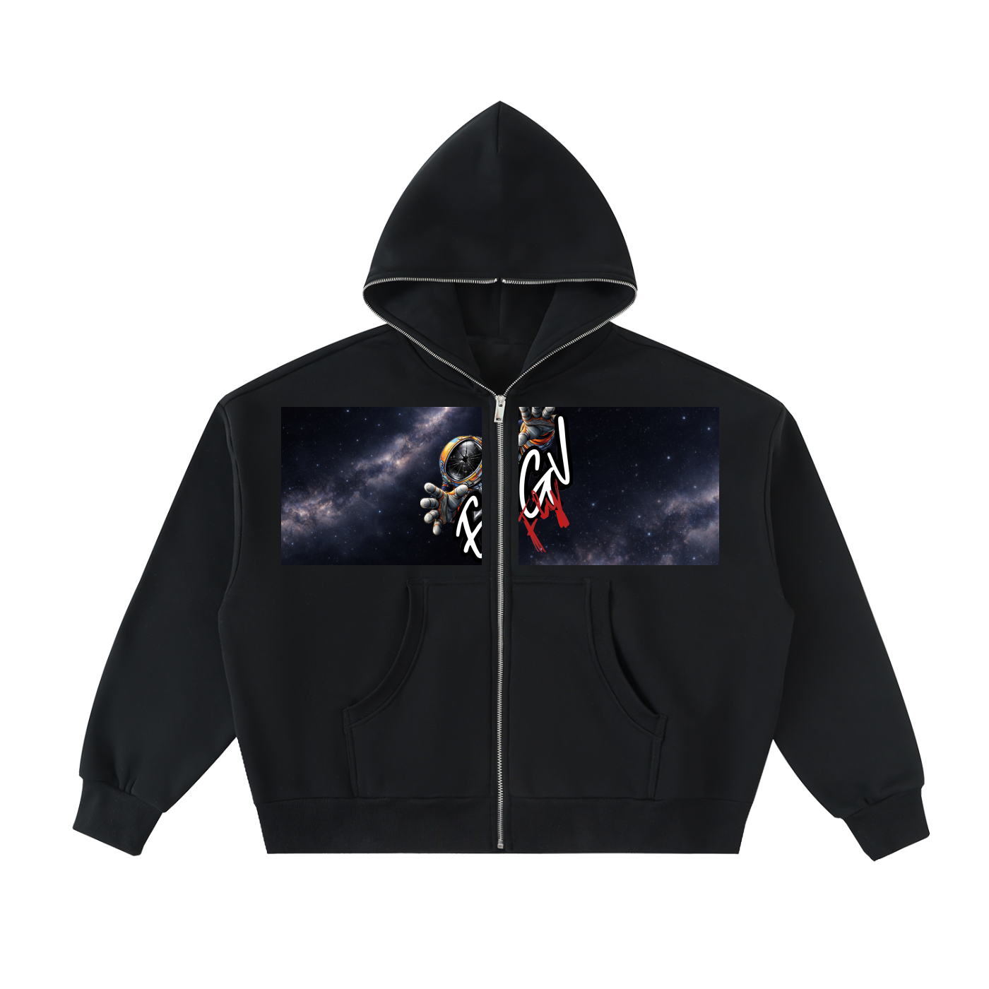 fgv,dead,space,fleece,full zip,boxy,hoodie,men,astronaut,stars 