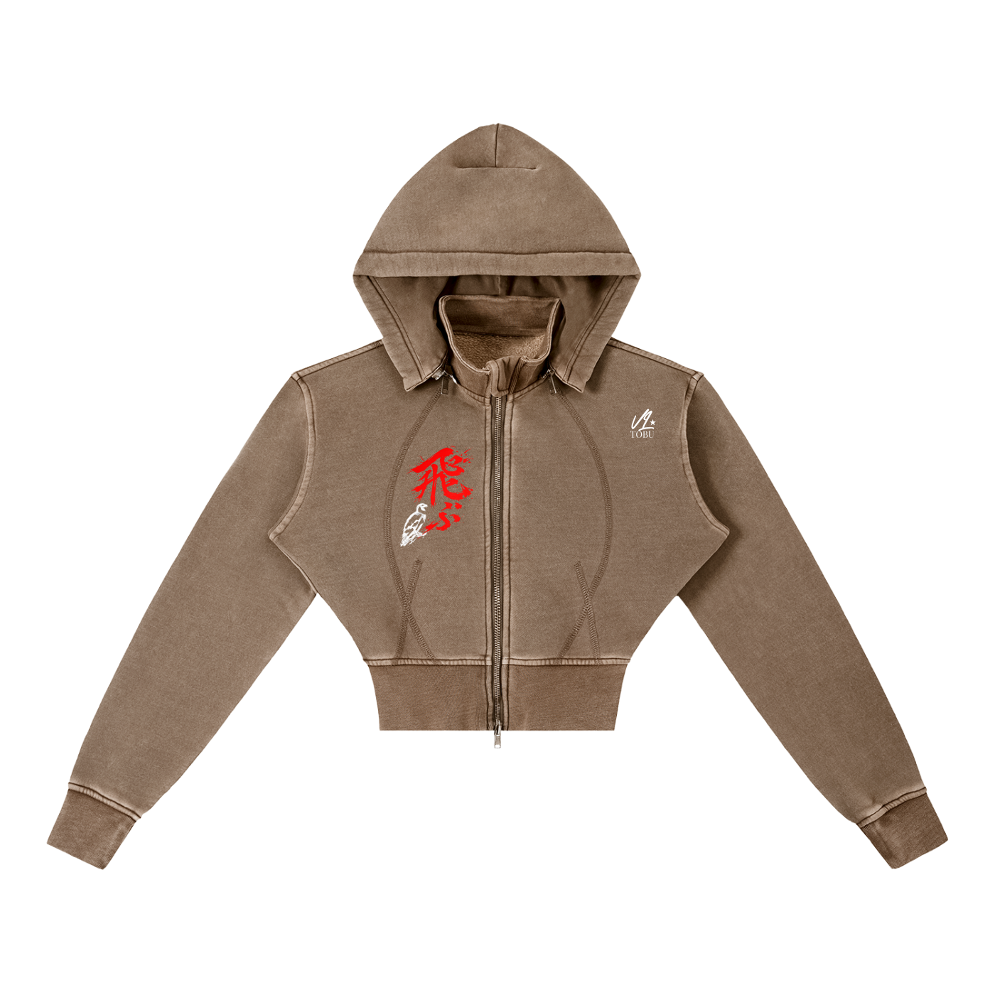 vl,tobu,cropped,fleece,stitch,hoodie,steller's,red,vintage,wash