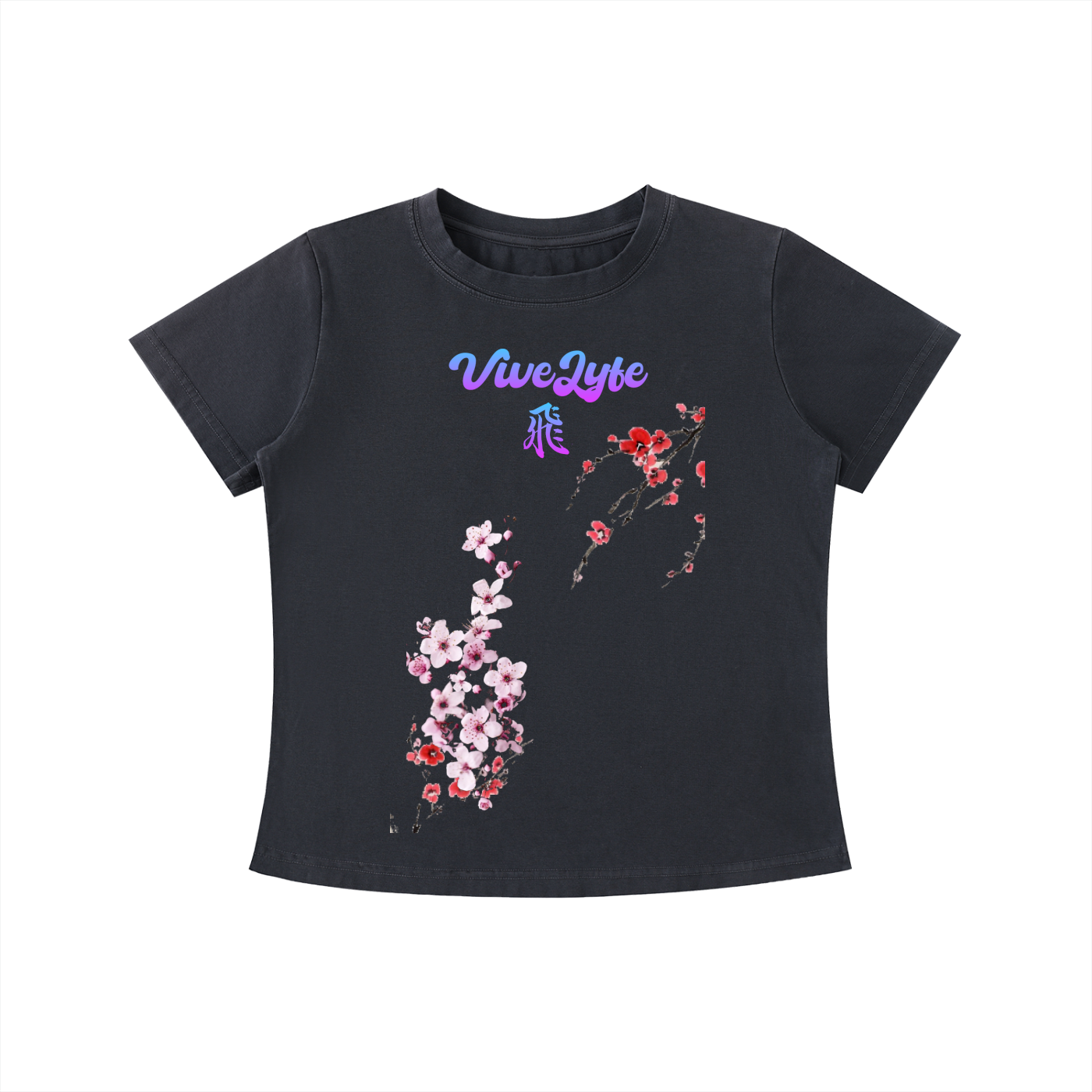 vintage ,wash,vive lyfe ,tee,blossoms,flowers,womens