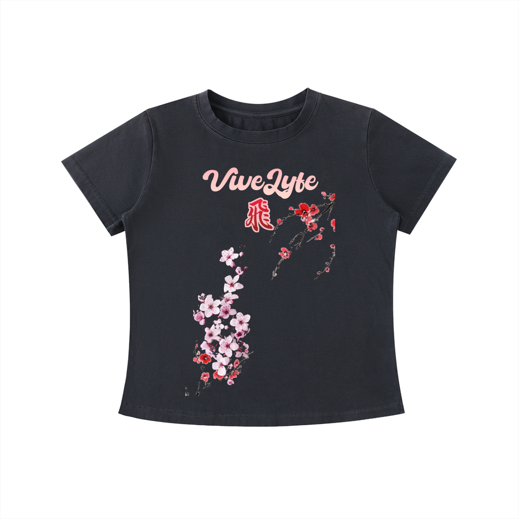 vive,lyfe,vintage,wash,blossoms,slim fit,t-shirt ,womens,flower,tee