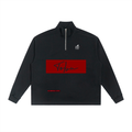 vl,tobu,red,banned,half zip,fleece,sweatshirt,fly,rolled edge,unisex