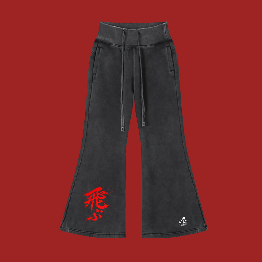 vl,tobu,steller's,perch,vintage,wash,flared,fleece,pants,red