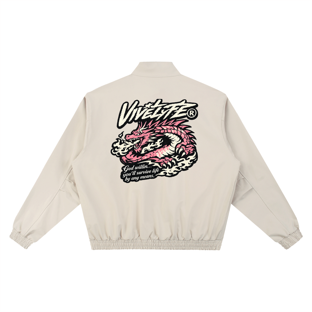 vive lyfe,heritage,gods will,stand,collar,unisex,bomber,jacket,dragon,fire