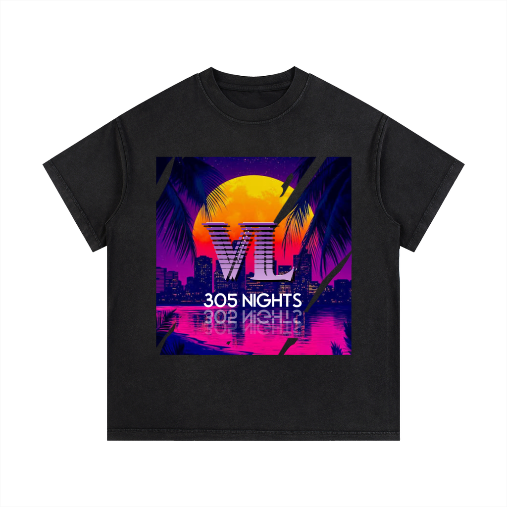 vive lyfe,305,nights,miami,vintage,wash,unisex,t-shirt,vl,sunset