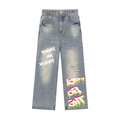 vive lyfe,denim,jeans,vintage,wash,distressed,splat,fight,flight,vive