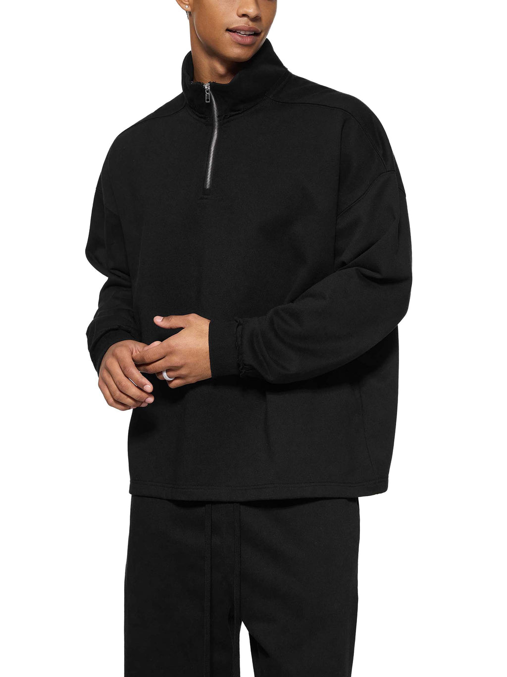 vl,tobu,red,banned,half zip,fleece,sweatshirt,fly,rolled edge,unisex