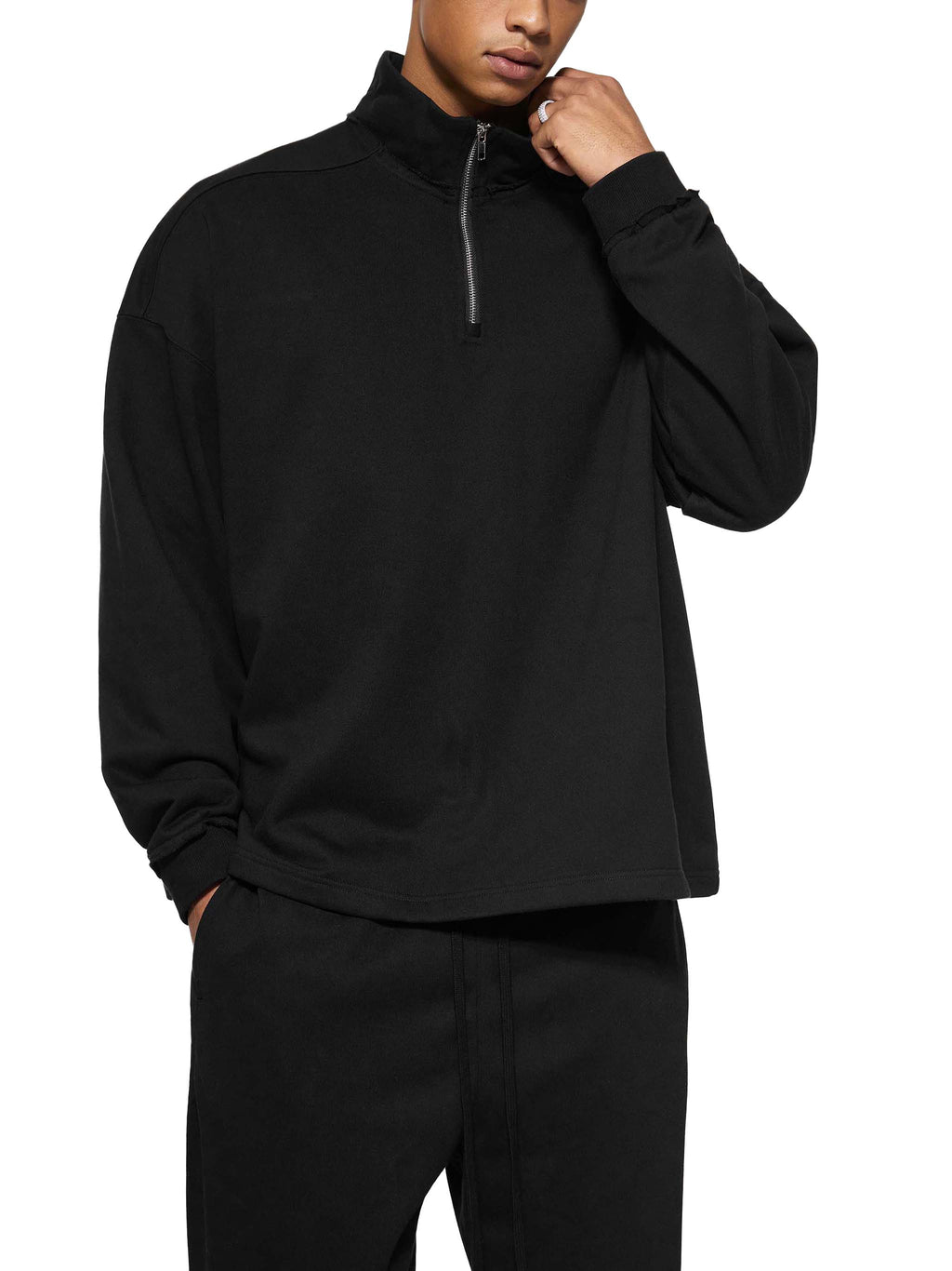 vl,tobu,red,banned,half zip,fleece,sweatshirt,fly,rolled edge,unisex