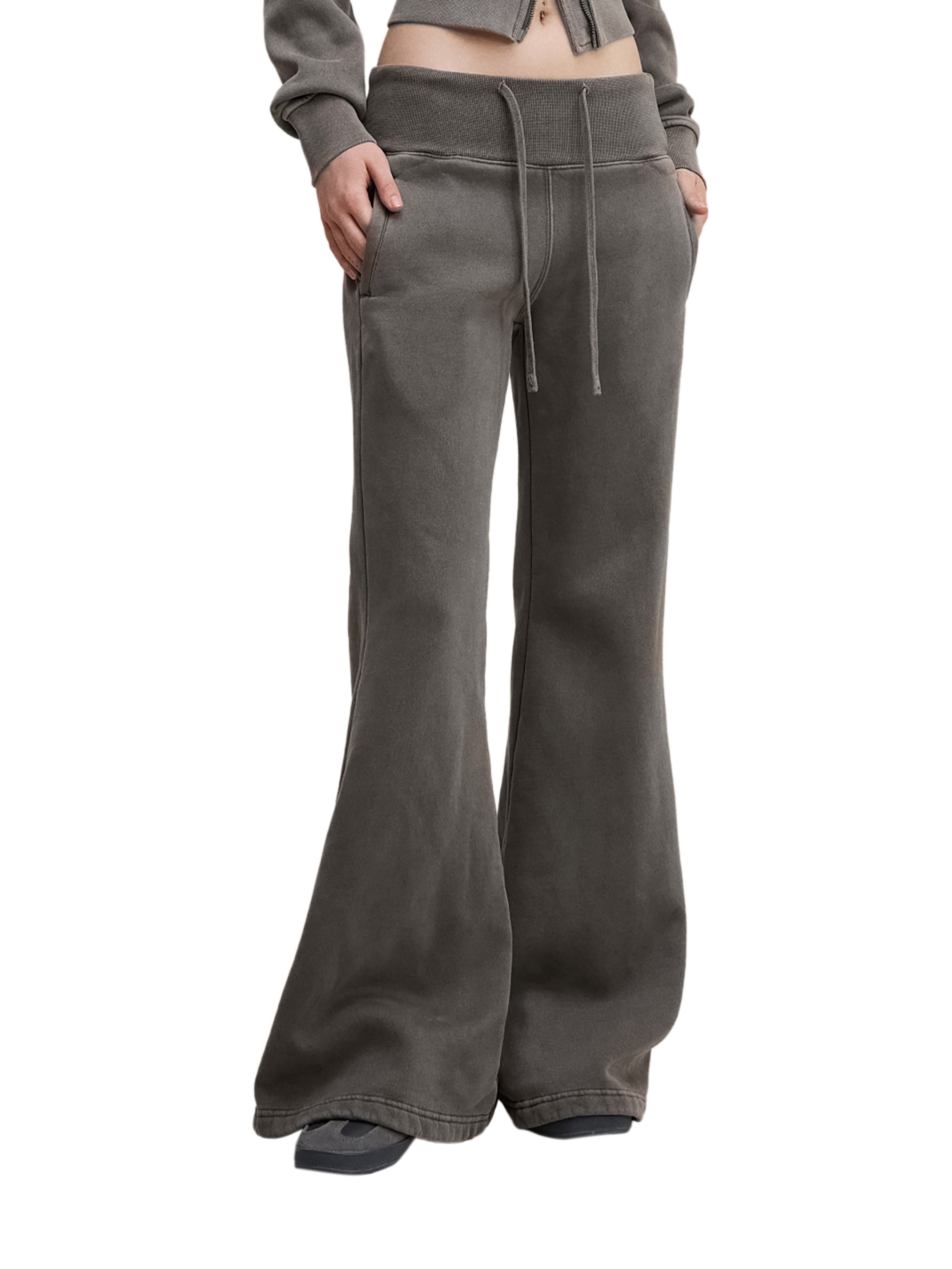 vl,tobu,steller's,perch,vintage,wash,flared,fleece,pants,red